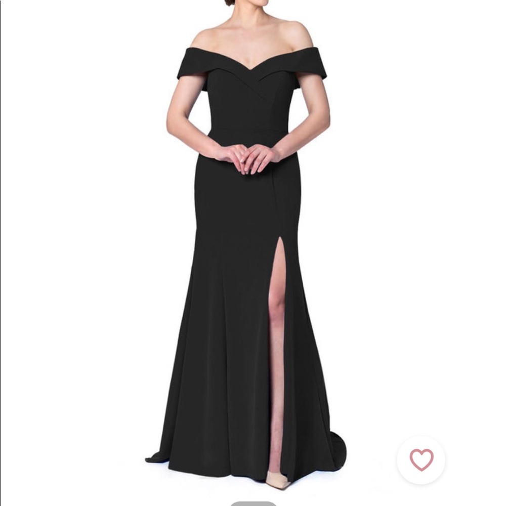 Azazie Black Off-Shoulder Maxi Dress with Side Slit